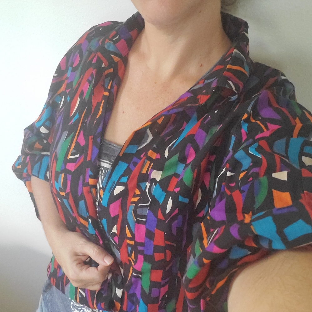 VINTAGE WOOL BLOUSE COLORFUL 80S 90S FRESH PRINCE